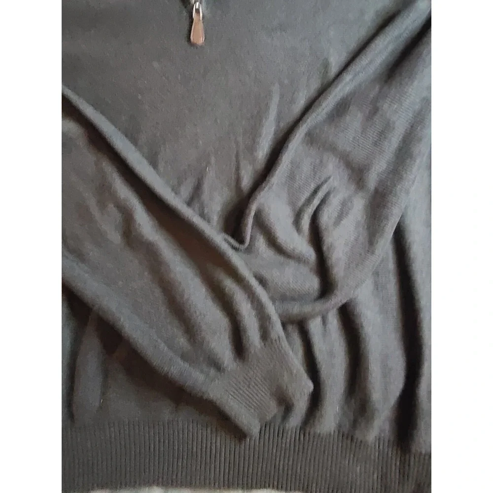 Savile Row Mens Jumper L Blk Sweater High Neck 1/4 Zip Pullover Knitted‎ Cotton